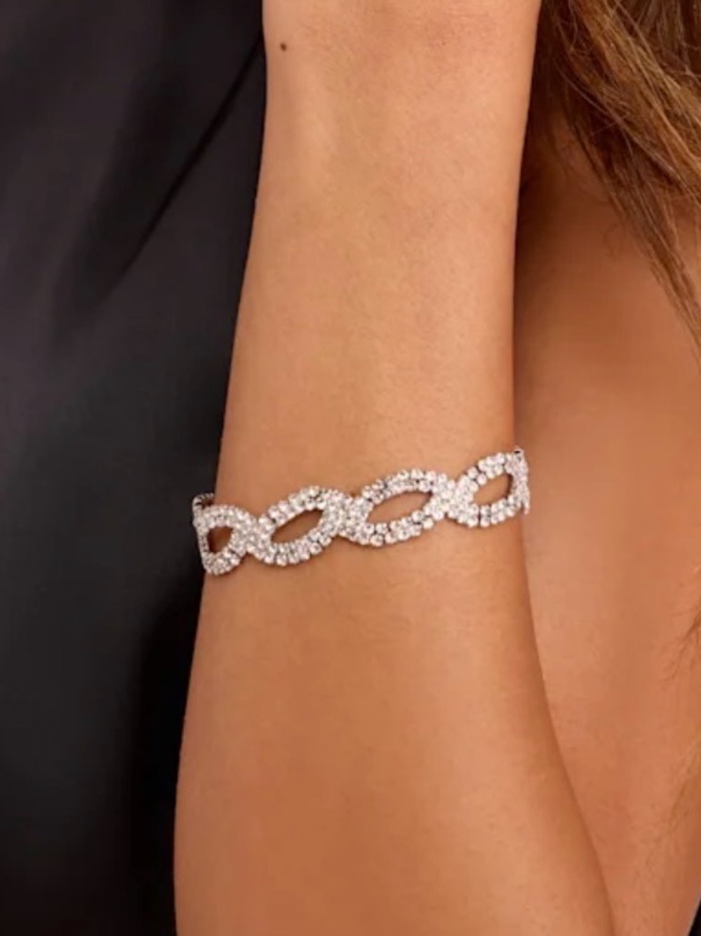 Lulus Mililani Silver Rhinestone Bracelet Crystal Infinity 6.25"